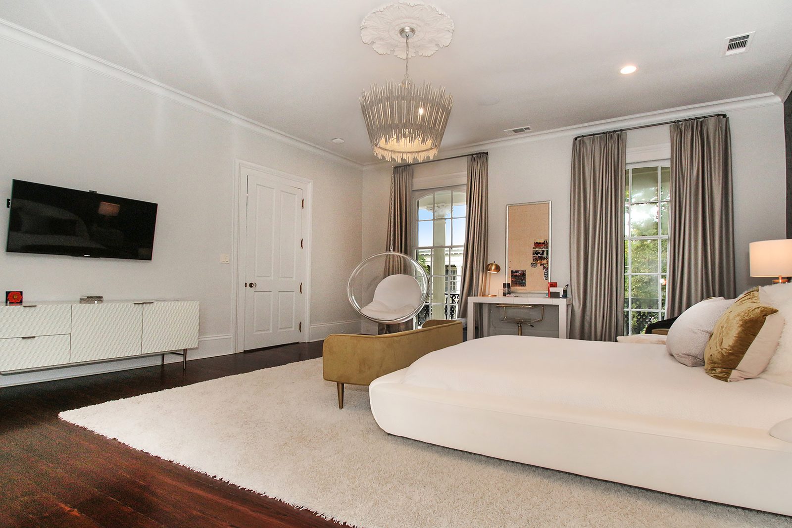 Primary bedroom after whole-home renovation in New Orleans