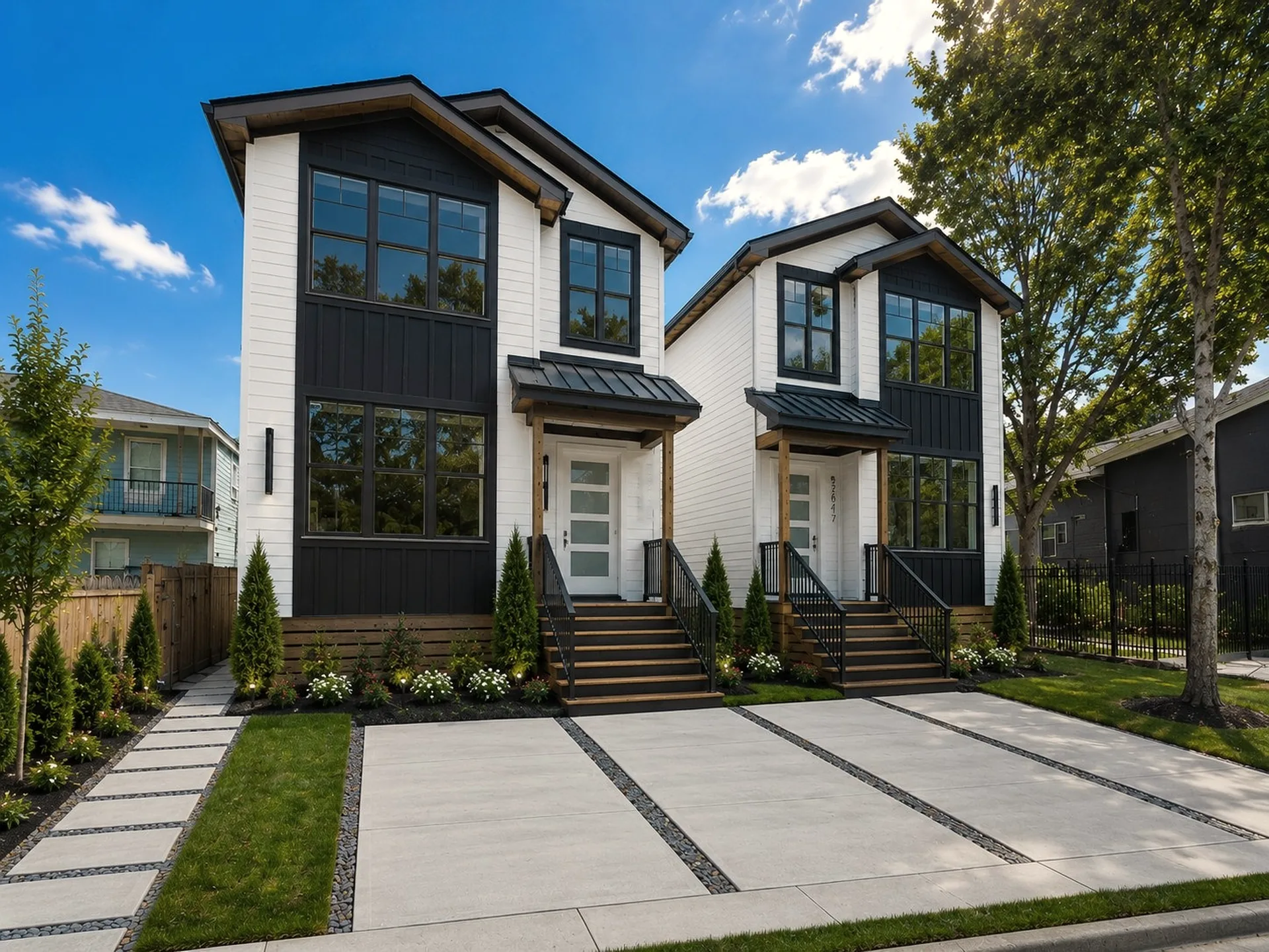 Pair of modern new-construction duplexes built by DuCar Construction